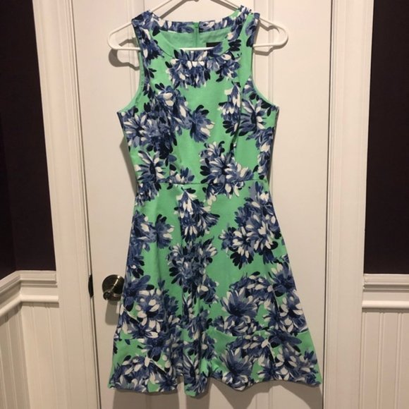 J.Crew Green and Blue A-Line Photo Floral Dress 0 - Picture 2 of 6